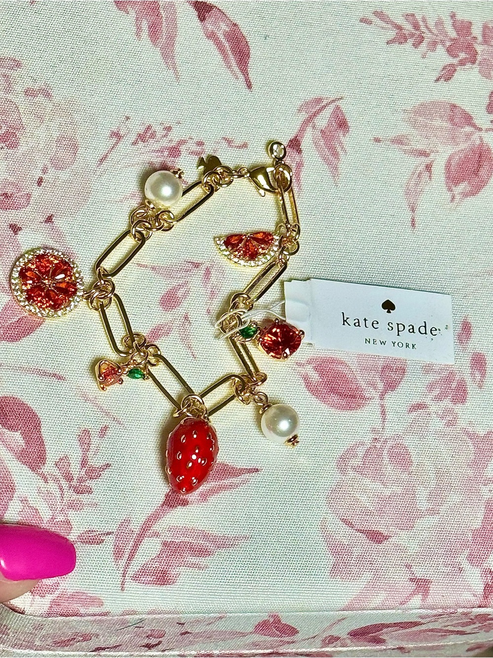 Kate Spade Gold & Red Fruity Charm Bracelet New
